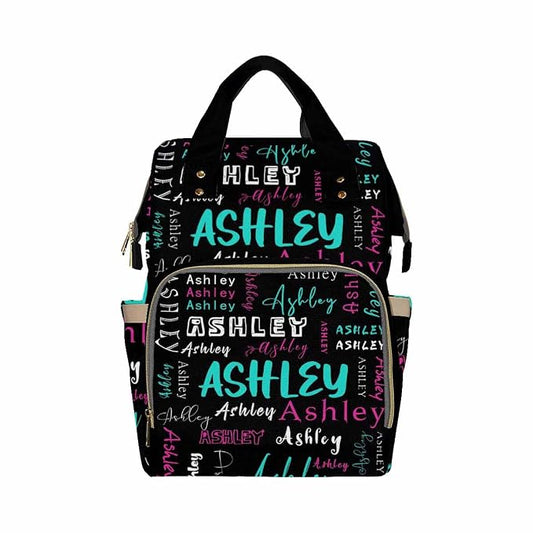 InterestPrint Custom Name Diaper Bag - Personalized Backpack with Signature, Text & Logo - Black, Green & Purple - Casual Daypack for Hiking, Camping & Work