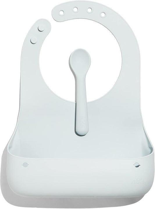 Avanchy Silicone Baby Bibs, Waterproof, Adjustable, BPA Free, Soft Unisex Set for Toddlers with Matching Spoon