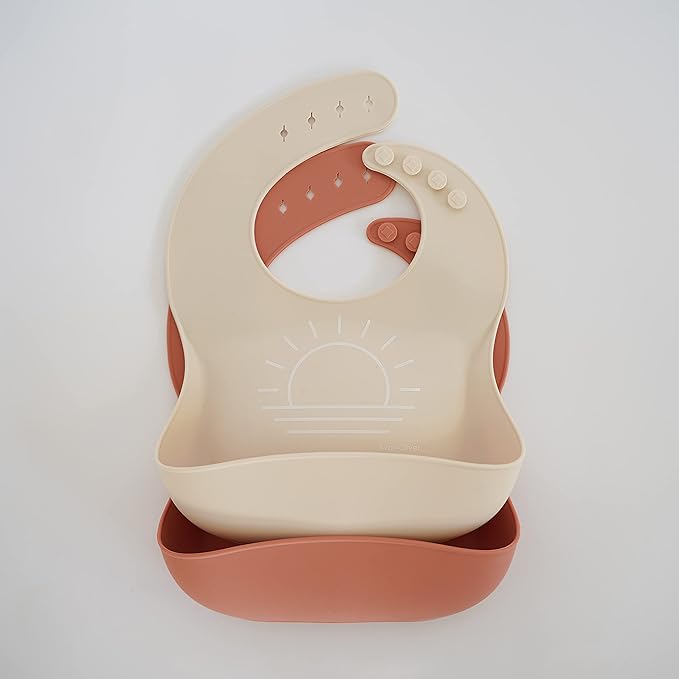 AVA + OLIVER Waterproof Silicone Bib Set with Adjustable Neck Closure - Durable Silicone Bibs for Babies - Set of 2