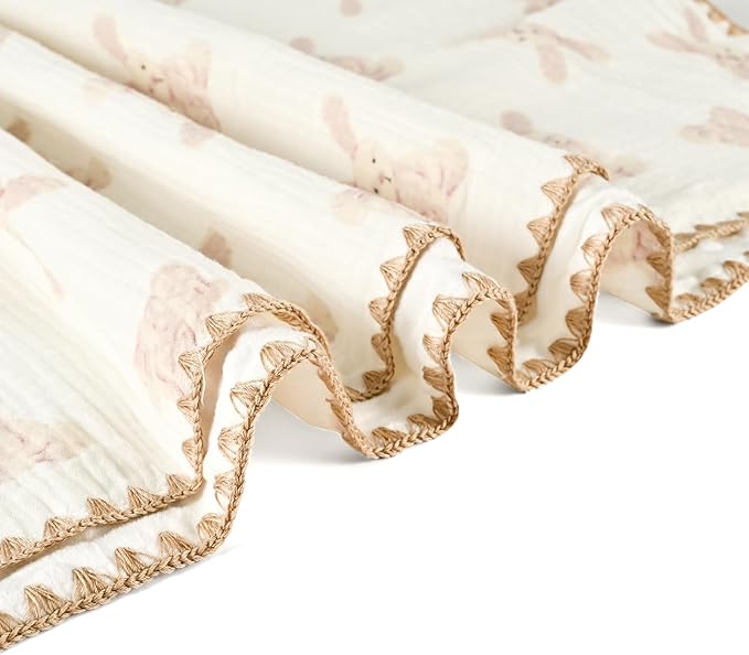 Baby Blanket 40x40 Inches,Muslin Cotton and Minky Dotted Double Layer Soft Receiving Blanket for Newborn Toddler,Bunny