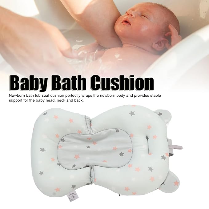 Baby Bath Seat, Baby Bath Tub Cushion for Bathtub Sink for Infant Newborn, Floating Foldable Adjustable Infant Bath Supporter, Easy to Clean (Light Blue Stars)