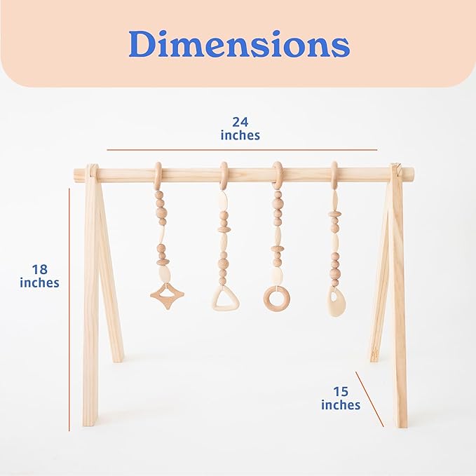 Poppyseed Play Wooden Baby Play Gym | Montessori-Inspired Activity Center with 4 Hanging Toys | Natural Wood & Silicone | Ideal for Tummy Time, Sensory Play & Motor Skill Growth | 0-12 Months