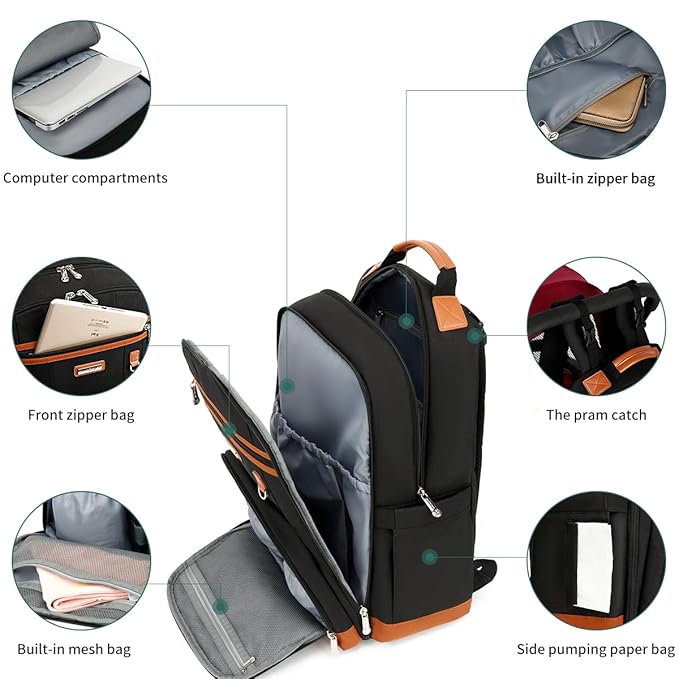 Diaper Bag Backpack, Large Baby Nappy Bags with Portable Changing Pad for Boys and GirlsMultifunction Travel Baby Bag for Moms Dads, Shower Gifts Waterproof and Stylish，Black