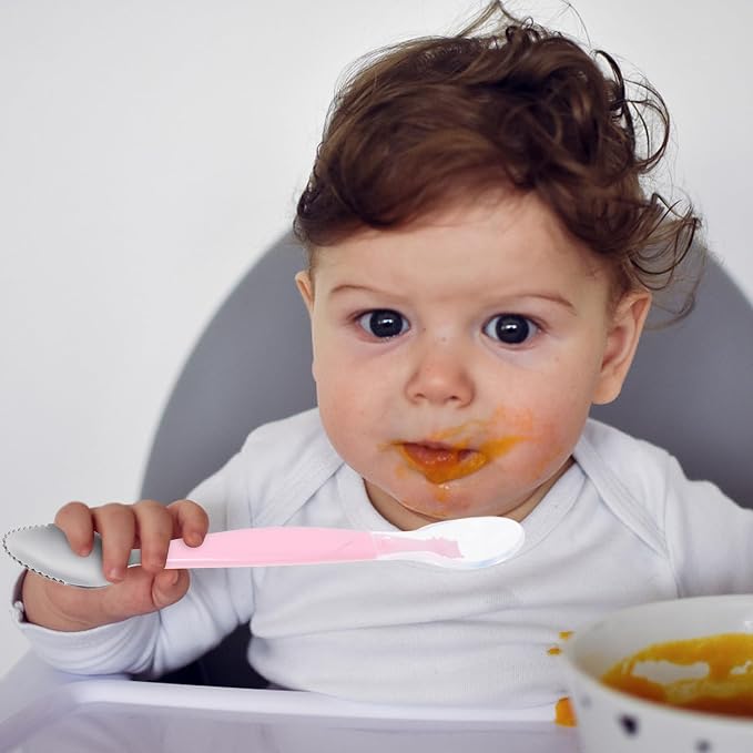 1pcs Double Head Baby Spoon,Silicone Baby Fruit Scraping Mud Spoon Feeding Spoons Training Spoon Set for Infants Baby,