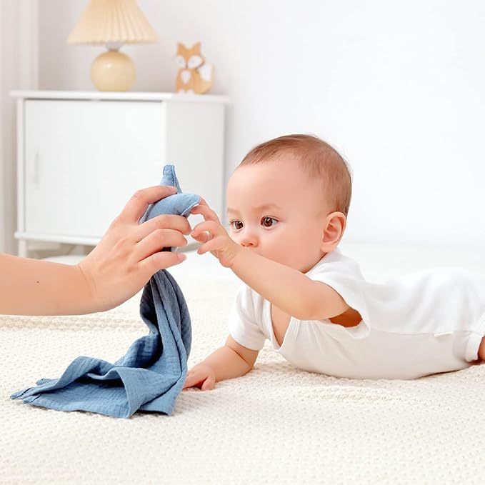 insular Baby Lovey Blanket for Boys and Girls, Organic Cotton Muslin Security Blanket for Babies, Soft Breathable Lovie Soothing Towel for Newborn and Infant, Star&Moon (Khaki)
