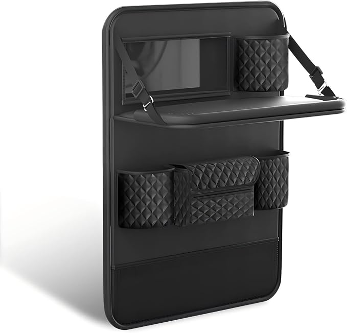Universal Car Backseat Organizer with Tablet Holder & Foldable Tray - Heavy-Duty Kick Mats Seat Protector for Kids, Waterproof Multi-Pocket Storage for Road Trips, Cars, SUVs