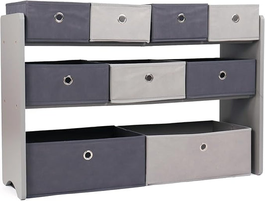 Humble Crew Toy Storage Organizer with 9 Removable Fabric Bins, Light Grey/Grey ??Premium Playroom Toy Organizer for Toddlers Ideal for Kids' Rooms, Playrooms, and Nurseries - Modern Toy Bins for Kids