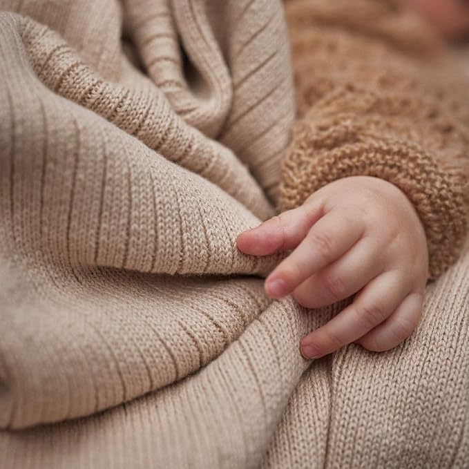 100% Organic Cotton Knit Receiving Baby Girl Blanket for Newborns - Soft, Breathable Swaddle Blanket for Crib & Stroller - Nursery Gift 2-Pack (Ribbed Fog/Roman Green)