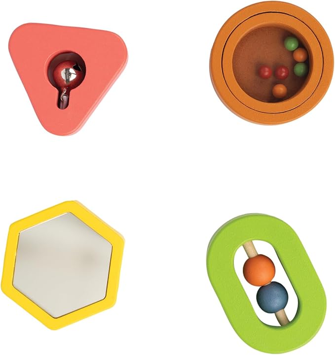 MindWare Sensory Sprouts Surprise Puzzle - Wooden Baby Puzzle with Mirror, Bells & Beads - Educational Toy for Infants & Toddlers 6+ Months Montessori Baby Toy