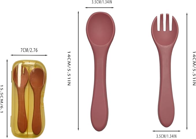 2 Pack Silicone Baby Spoon and Fork Set, First Stage Toddler Self Feeding Utensils, First Stage Feeding Spoons for Infants, Baby LED Weaning Feeding Supplies Training Spoon, Toddler Utensils