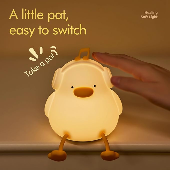 Night light for kids,Cute Music Duck Lamp,3-Level Dimmable USB Rechargeable Lamp with Timer Soothing Animal Toy for Nursery Bedroom Dorm Decor,Gift for Boys Girls Teens Adults (Birthday Christmas)