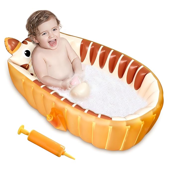 Boczif Inflatable Baby Bathtub, Toddler Bath Tub Non-Slip Baby Pool for Sitting, Foldable Infant Shower Basin Mini Air Swimming Pool, Kids Must Have Travel Bath, Portable Bathtub(Orange)