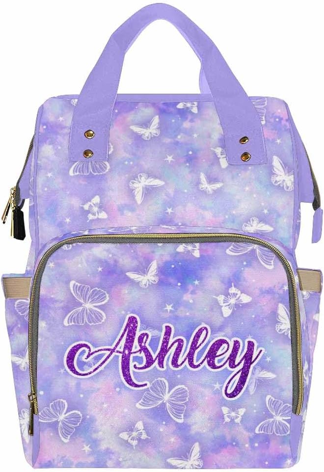D-Story Customized Backpack Customized Diaper Bags For Baby Diaper Backpack With Name Text Personalized Name Bag Diaper Bag Personalized, Rainbow Butterflies