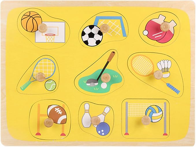 Montessori Wooden Peg Puzzle, Zoo Animal Shape Matching Board with Large Knobs,Model h