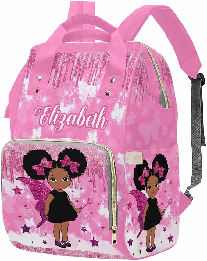 M YESCUSTOM Custom Name Mommy Backpack Personalized Butterfly Diaper Bag Customized Casual Daypack Bag Unisex Travel for Mom Dad Pink