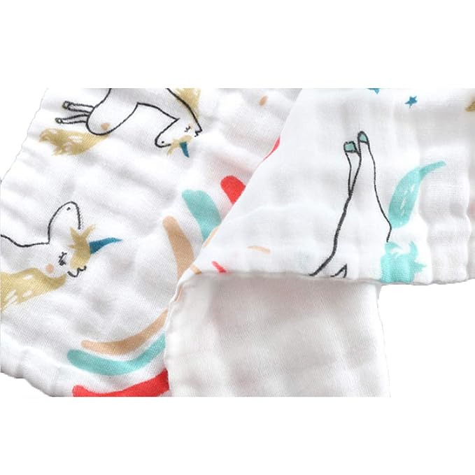 6 Layers of Baby Washcloths Natural Muslin Cotton with Cartoon Printed Design, Newborn Baby Face Towel Perfect Gifts Set of 6, Extra Soft, Breathable, 10x10 Inches (Cloud Strawberry)