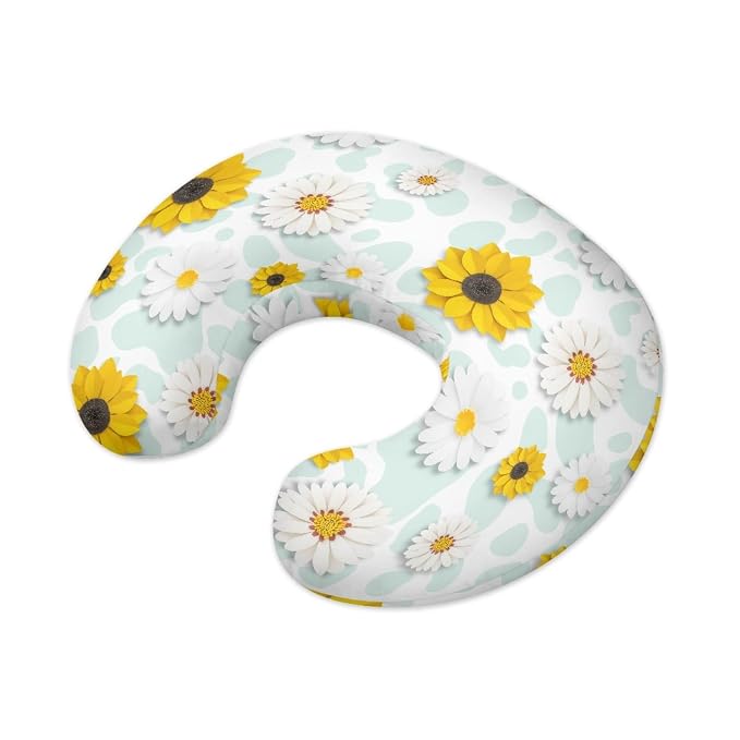 Forchrinse Sunflower Daisy on Cow Nursing Pillow Cover,Breastfeeding Pillow Slipcover,Mushroom Nursing Pillow Case for Baby Girls