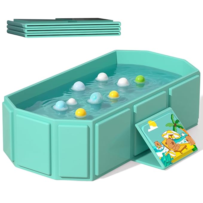 Portable Folding Baby Bath Tub, 29.5L x 17.7W x 9.8H inches, Suitable for 0-6 Years, Pink/Mint Green (Green)