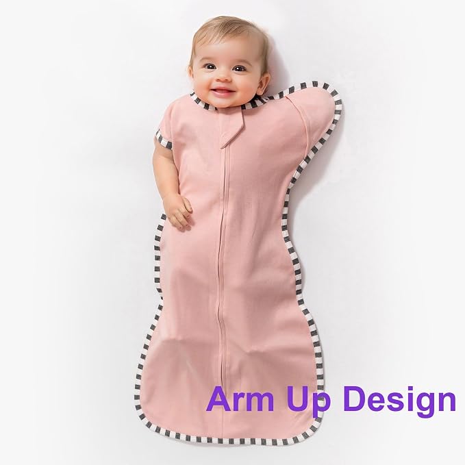 Swaddling Sleep Sack 2-Pack, 100% Cotton Newborn Wearable Blanket, Arms Up Design with 2-Way Zipper, Transitioning Breathable Swaddle (Pink + Sepia Rose, Medium 3-6 Months)