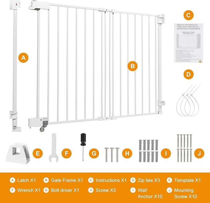 SHYUJAJIE No Bottom Bar Baby Gate, 51.18 inch Tall Cat Pet Gate for Doorway, Adjustable 27.5in- 43 in Dog Gate with Large Walk Thru Door (White, 51.18inch)