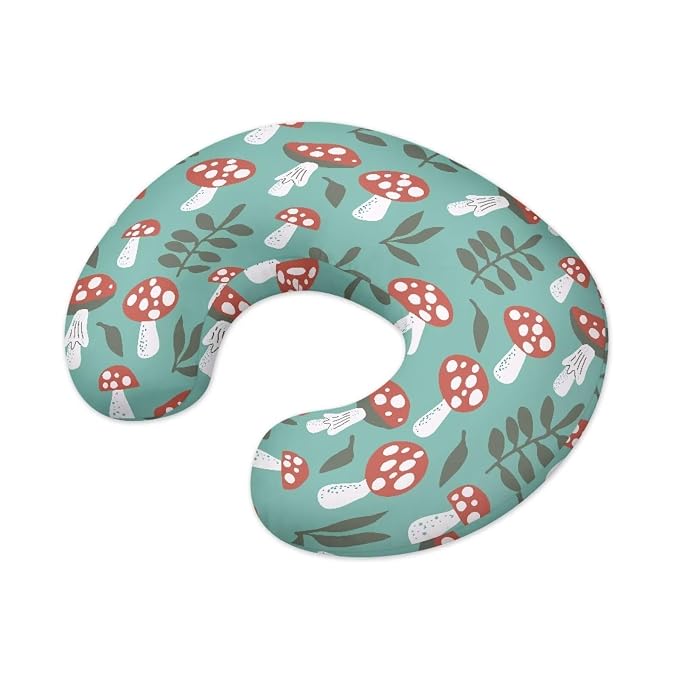 Mushroom Leaves Nursing Pillow Cover, Washable & Breathable Nursing Pillow Case for Newborn Breastfeeding Pillow Slipcover for Baby Boys & Girls