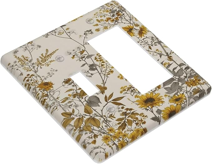 Boho Wildflowers Daisies Sunflowers Plant Floral Outlet Covers 1 Toggle 1 Rocker Combination Decorative Wall Plate Electrical Switch Plates Light Switch Cover Plate for Bedroom Living Room Decor