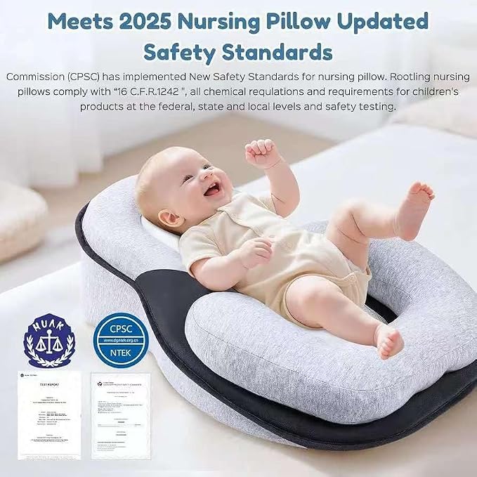 Baby Lounger Pillow for Infant Support Cushion Reflux Breastfeeding Pillow, Bottle Feeding, Tummy Time, Adjustable Baby Wedge Lounger Pillow for Reducing Spit-Up