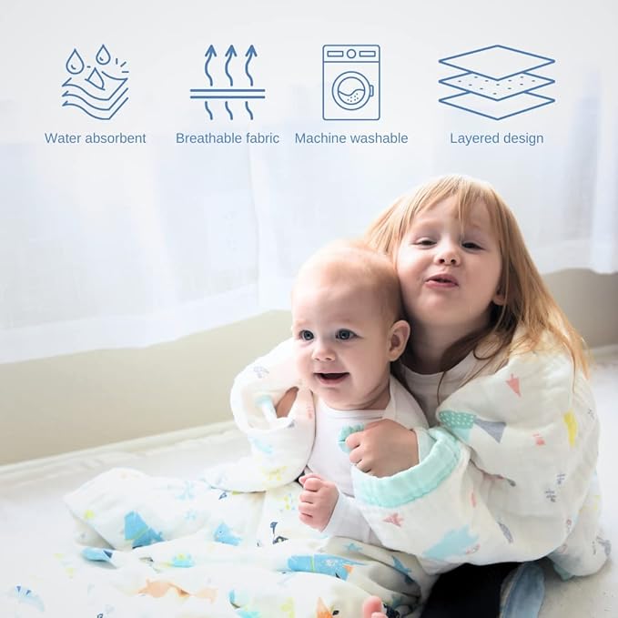 Jay & Ava Soft Cotton Muslin Blanket, 42' x 42', 4 Layers, Toddler & Baby Crib Blanket - Blue Star Space