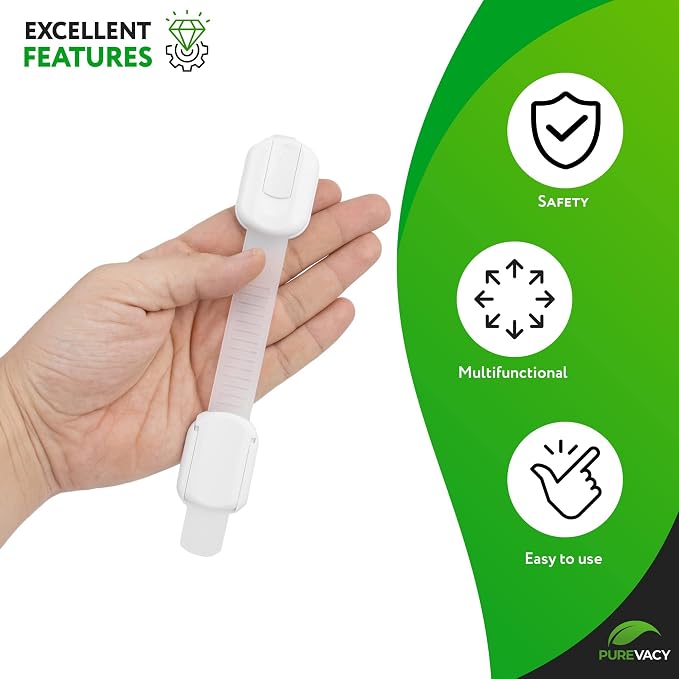 16 Pack of Child Safety Strap Locks 7.5 Inch. Child Safety Cabinet Locks. Adjustable Child Locks for Cabinets No Drilling. Self-Adhesive Drawer Locks for Furniture, Kitchen, Toilet