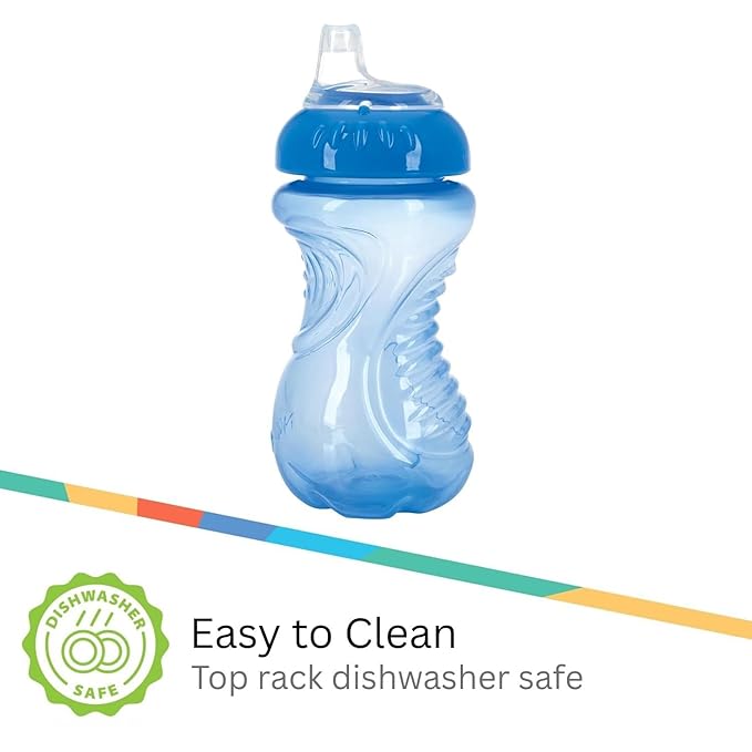 Nuby 3 Pack No Spill Toddler Sippy Cups - Toddler Cups Spill Proof with Easy and Firm Grip - Blue, Aqua, Green