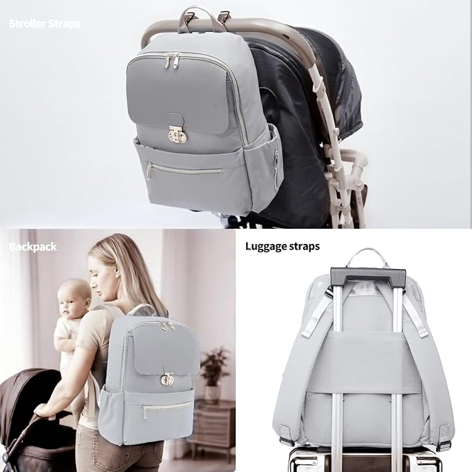 Baby Diaper Bag Backpack Medium Baby Bag with Laptop Compartment, Travel Backpack Purse Stylish Compact Baby Bag with Insulated Pockets (Gray)