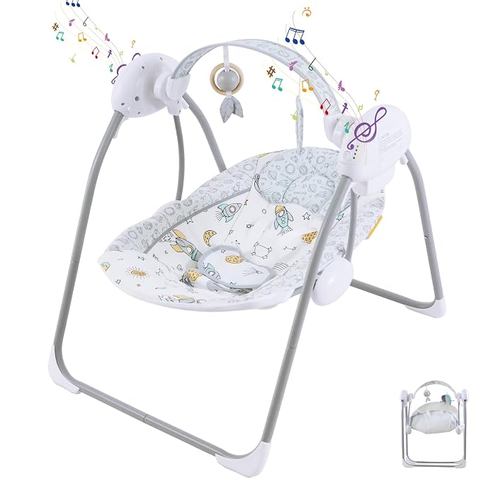 Baby Swings for Infants, Portable Baby Swing with Music, 5 Speed Levels, Timer, Infant Swing for Indoor Outdoor Use, 0-9 Months Up to 20 lbs