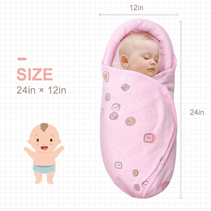 Premium Soft Cotton Baby Swaddle Blankets, Baby Blanket Wrap for Newborn Baby Boys Girls, Skin Friendly Wearable Swaddling Sleep Sack Calms Startle Reflex (Button, Peachpink, 0-3 Months + 3-6 Months)