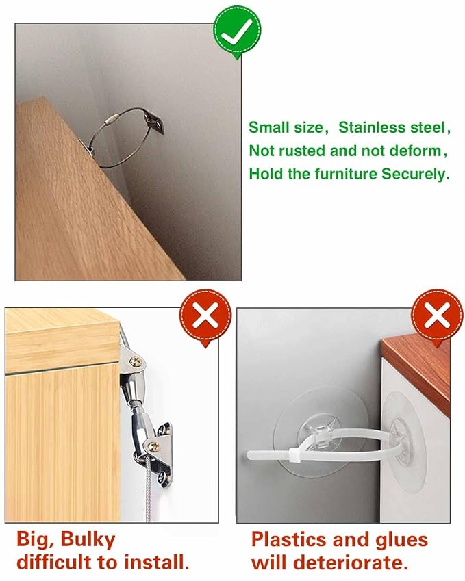 6 Pack Furniture Anchors Kit for Baby Proofing, Furniture Straps Use to Prevent Falling and Anti Tip, Dresser Or Cabinet to Wall Anchors, 8in