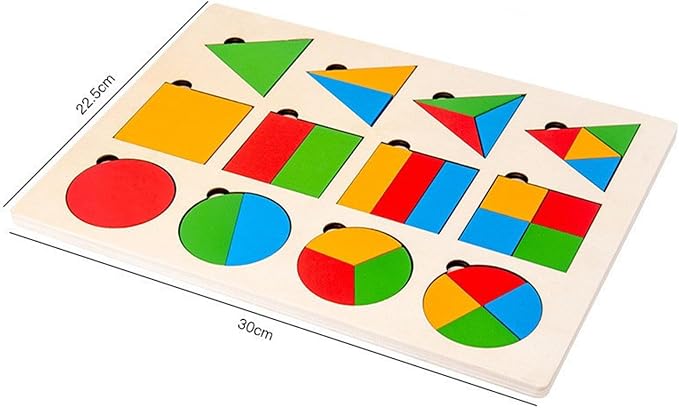 Montessori Geometric Shape Fraction Puzzle Board, Wooden Shape Matching Peg Puzzle