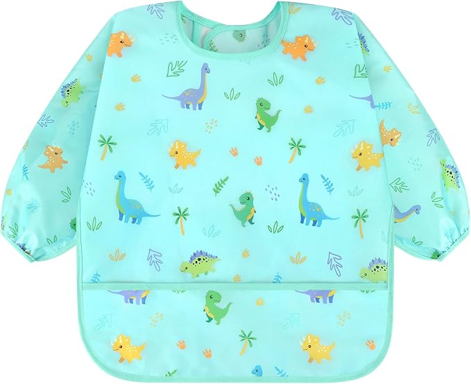 Accmor 4 Pack Long Sleeve Bibs, Baby Smock Waterproof Sleeved Bib Smock for Baby Toddler 6-36 Months