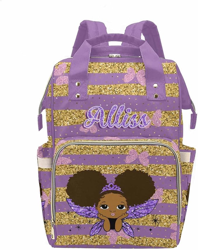 M YESCUSTOM Customized Purple Baby Bag with Name Custom Diaper Baby Bag for Mom Wife Personalized Butterfly Print Nursing Bag for New Born Gift