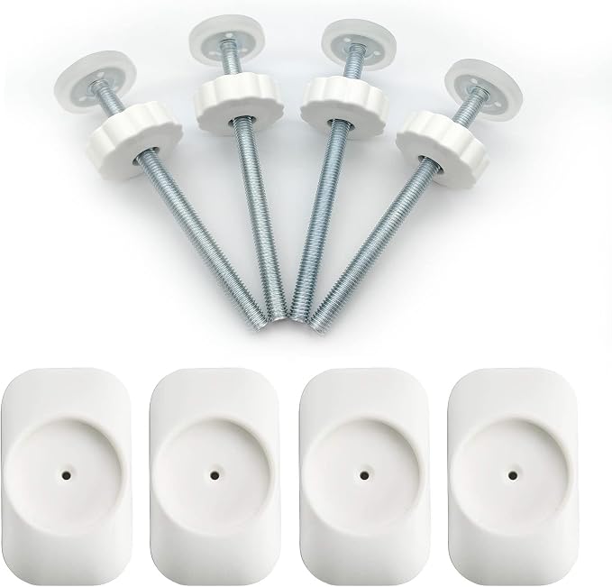 Baby Gate Extender Extention-4 Pack M8 (8MM) Baby and Pet Safety Stair Gate Threaded Spindle Rods Replacement Parts Bundle with Wall Protector (Round-White-4 Pack)
