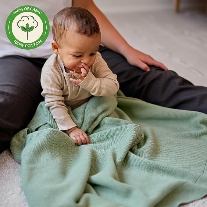 100% Organic Cotton Baby Boy Quilt Blanket for Sensitive Skin | Machine Washable Swaddle Blanket for Cribs, Car Seats & Strollers | Soft & Cozy (Roman Green)