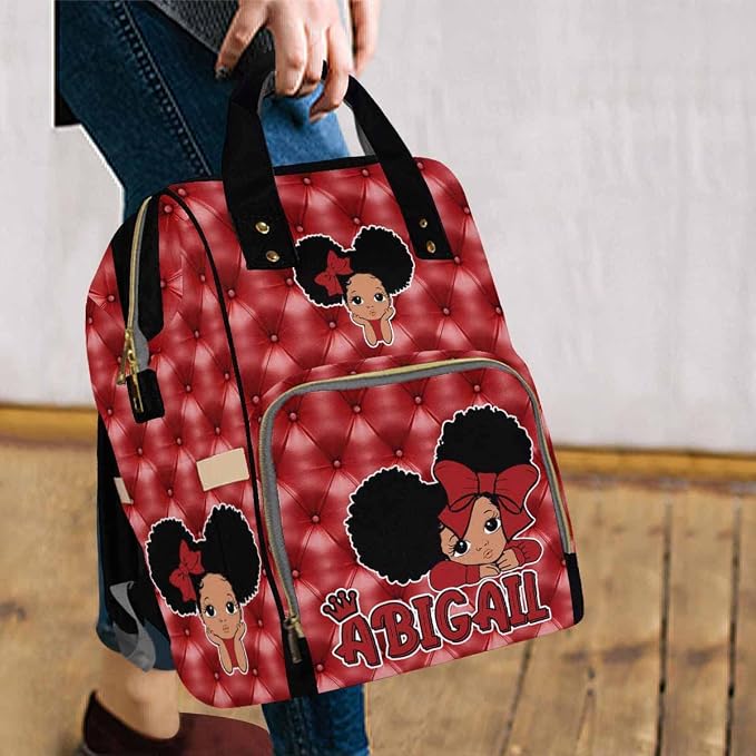 InterestPrint Custom Name Diaper Bag Customized Red Princess Nappy Bags Personalized Nursing Bags with Name Backpack Shoulders Bag Casual Daypack Travel Bag for Women