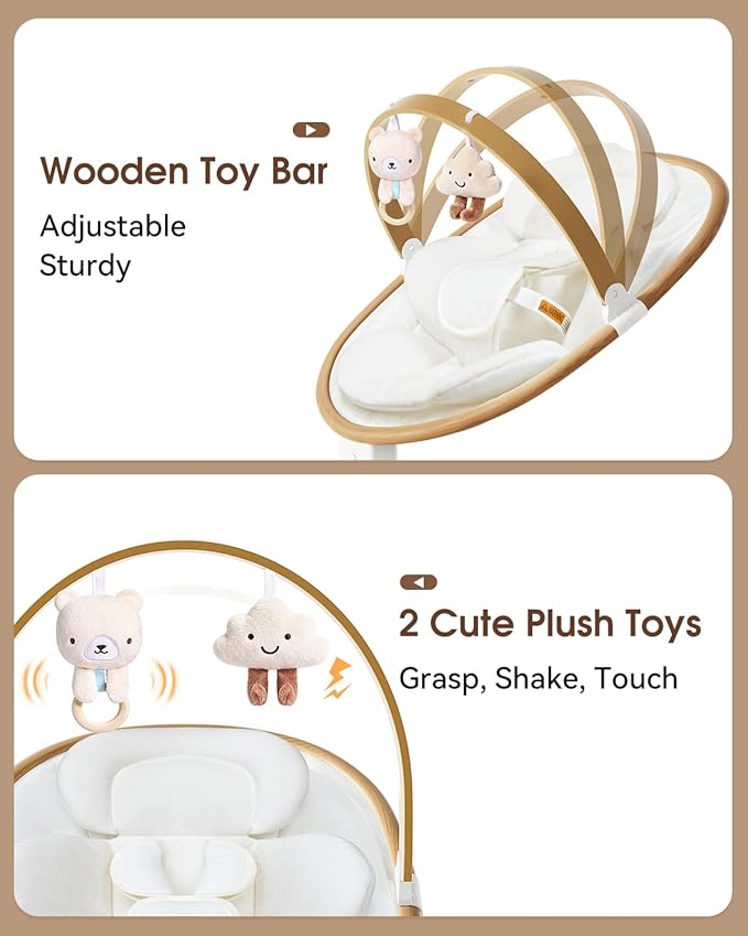 Baby Swings for Infants, Electric Infant Swing with 5 Speed Modes, 5-Point Harness, 3 Timer Settings, Built-in Lullabies & Bluetooth, Portable Modern Swing for Indoor & Outdoor (White)