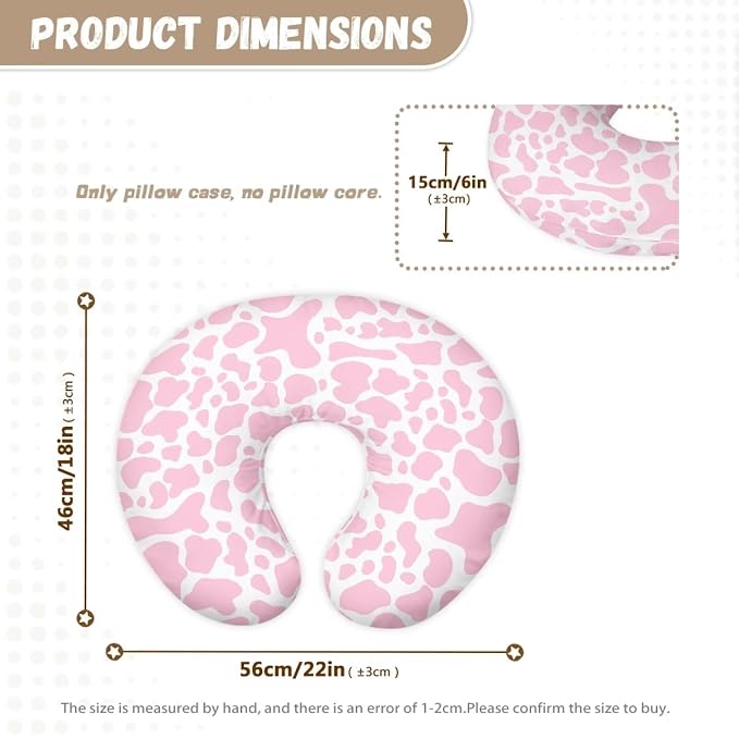 Pink Cow Nursing Pillow Slipcover Sleeve, Breathable & Skin-Friendly Nursing Pillow Cover for Breastfeeding Mom, Pillow Not Included