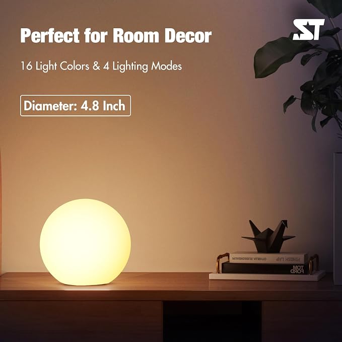 Kids Night Light, Dimmable Bedside Lamp, for Baby Nursery and Room Décor, 16 RGB Color-Changing, 4.8Inch Globe Light, Waterproof Floating Pool Light, Rechargeable Ambiance Light with Remote Control