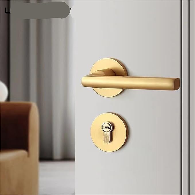 Indoor Golden Door Handle Set Simple Aluminum Alloy Magnetic Door Lock Bedroom Wooden Door Mute Door Handle 1Pcs(C-Style)
