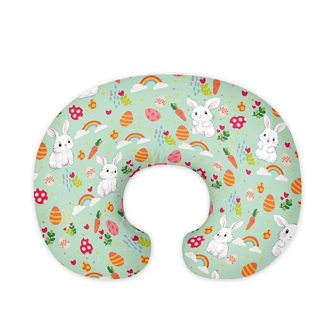 Rabbit Eggs Nursing Pillow Cover with Hidden Zipper Stretchy Removable Slipcover for Breastfeeding Pillows Skin-Friendly Fabric Infant Feeding Cushion Cover for Easter Decor