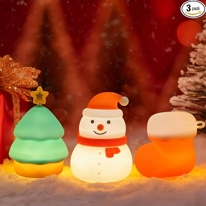 Night Light for Kids,Silicone Snowman Nightlight,Rechargeable Portable Bedside Touch Boot Lamp,Dimmable RGB Christmas Tree Lights for Breastfeeding,Room Decor,Baby Nursery,Gifts for Kids