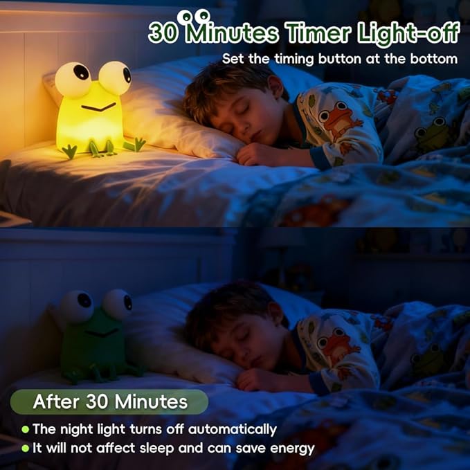 Cute Frog Night Light, Squishy Silicone Animal Lamp for Kids, Dimmable Rechargeable LED Bedside Light with Timer, Kawaii Frog Lamp for Nursery Bedroom Decor Gifts for Girls Boys