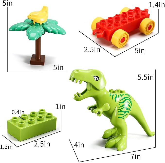 Dinosaur Building Blocks Toys,Jurassic Theme Building Blocks,With A Counting Train,A Big T-rex,and Three Dinosaurs,Compatible With All Major Brands, Gift For Kids Toddlers Boys Girls Age 3,4,5,6,7,8+