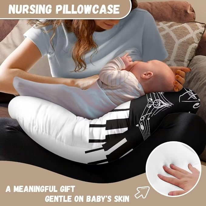 Removable Breathable Breastfeeding Pillow Slipcover for Bottle Feeding Fit Standard Nursing Pillows,Piano Keys Music Symbols