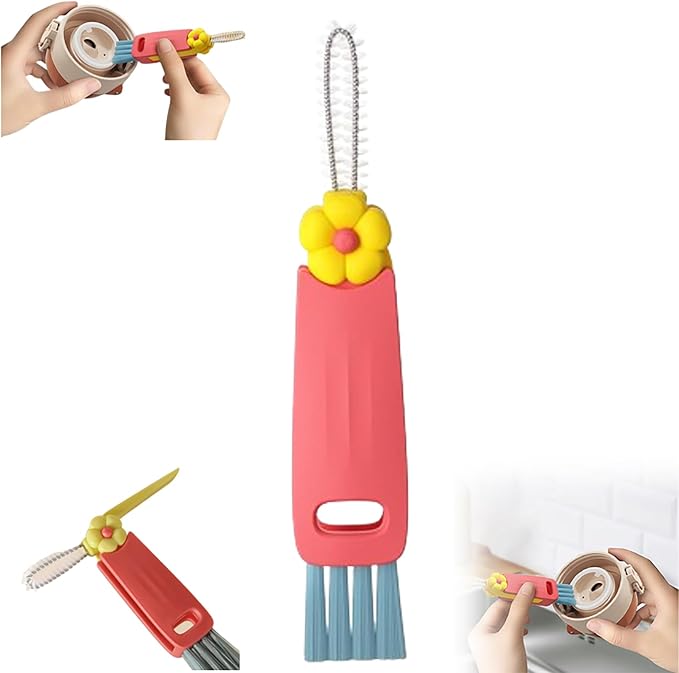 3 in 1 Cup Lid Cleaning Brush, 2025 Upgrade Cups Cleanings Brushs Portable Crevice Cleanings Brushs Set for Baby Bottle Gap Tight Spaces Cups, Multifunctional Cleaning Brush Cup Lid Cleaner (Red)